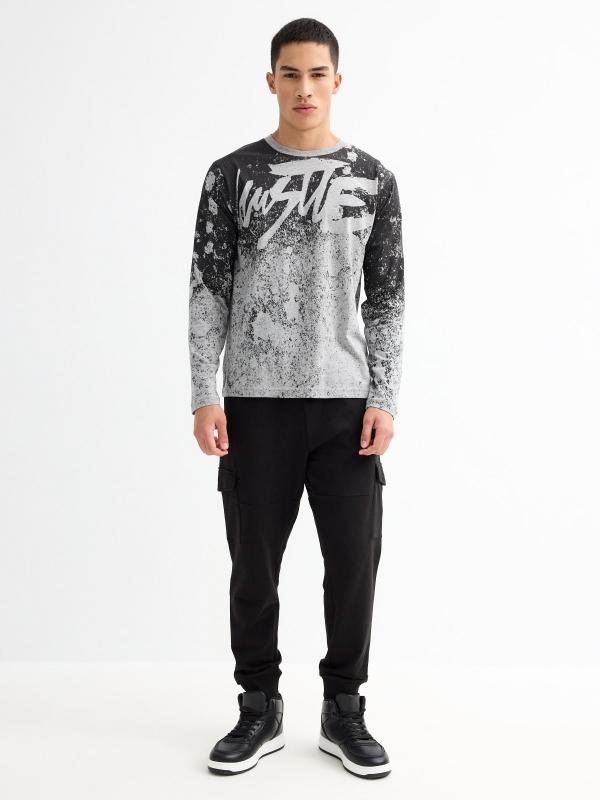 In Side Camiseta Manga Larga Estampado Gráfico Gris