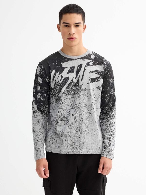In side Camiseta manga larga estampado gráfico gris