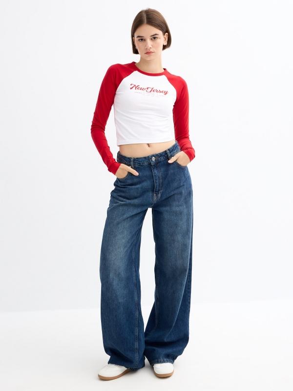 In Side Camiseta Manga Larga Raglán Crop Con Gráfico