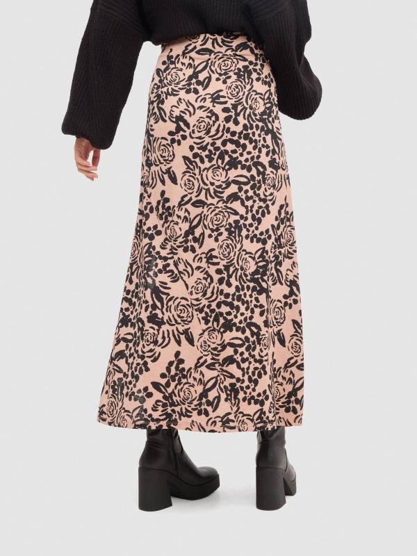 In Side Falda Midi Vuelo Estampado Flores Con Abertura