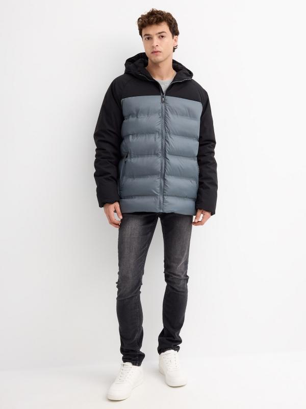 In Side Abrigo Acolchado Color Block Azul