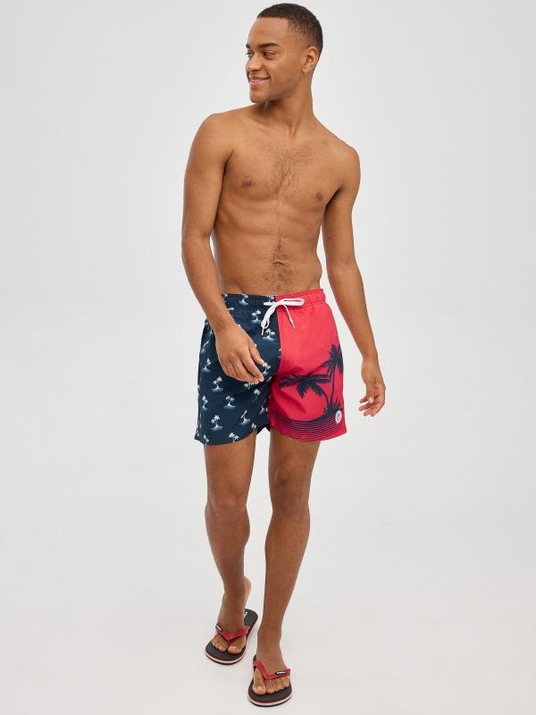 In Side Bañador Color Block Con Palmeras