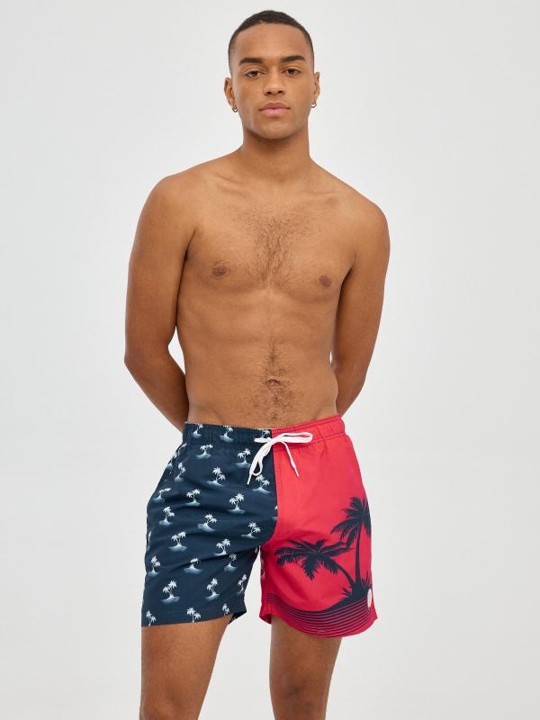 In side Bañador color block con palmeras