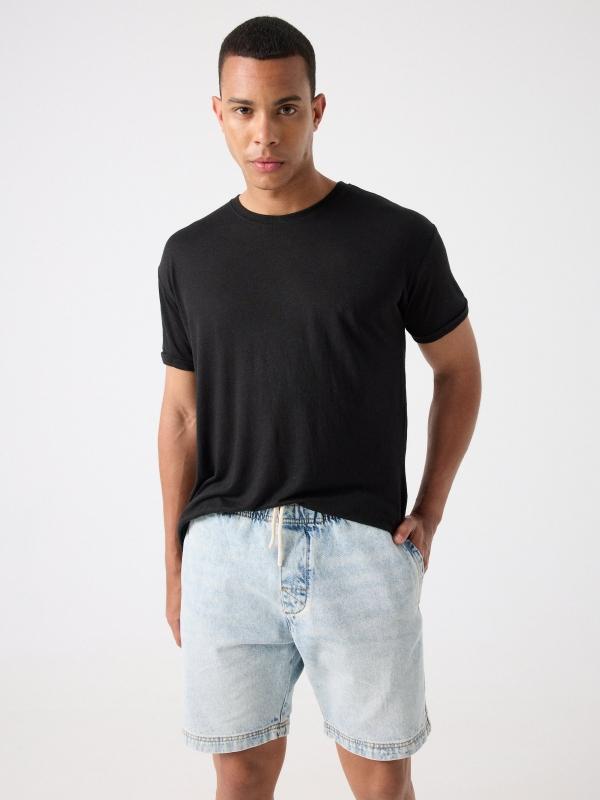 In side Bermuda denim acid washed