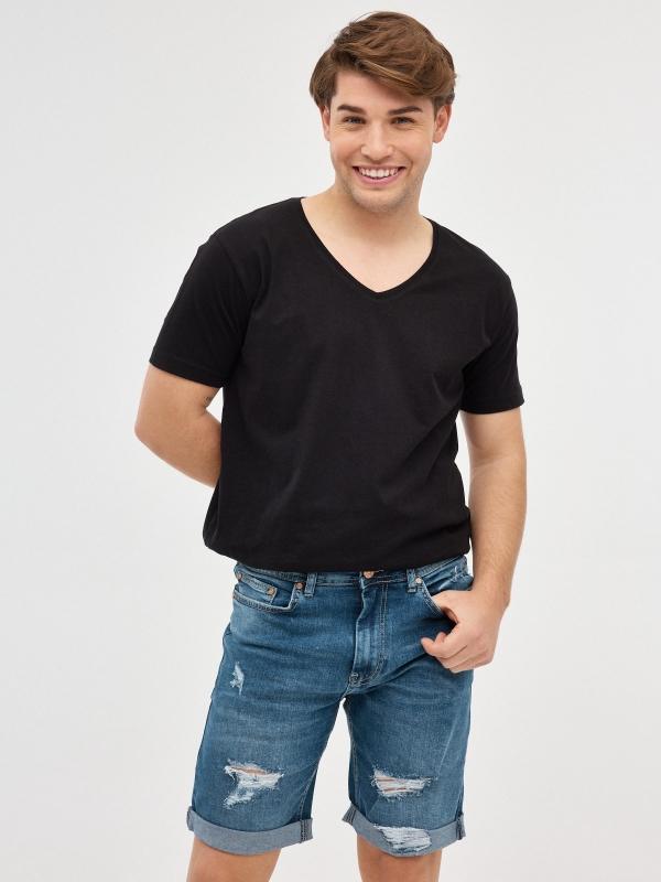 In side Bermuda Denim con rotos