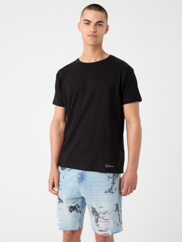 In side Bermuda denim efecto desgastado rotos