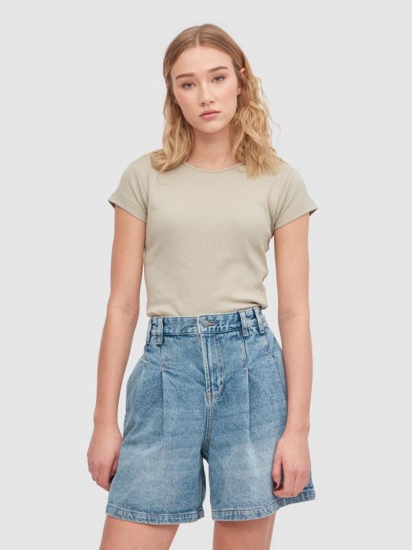 In side Bermuda denim pinzas