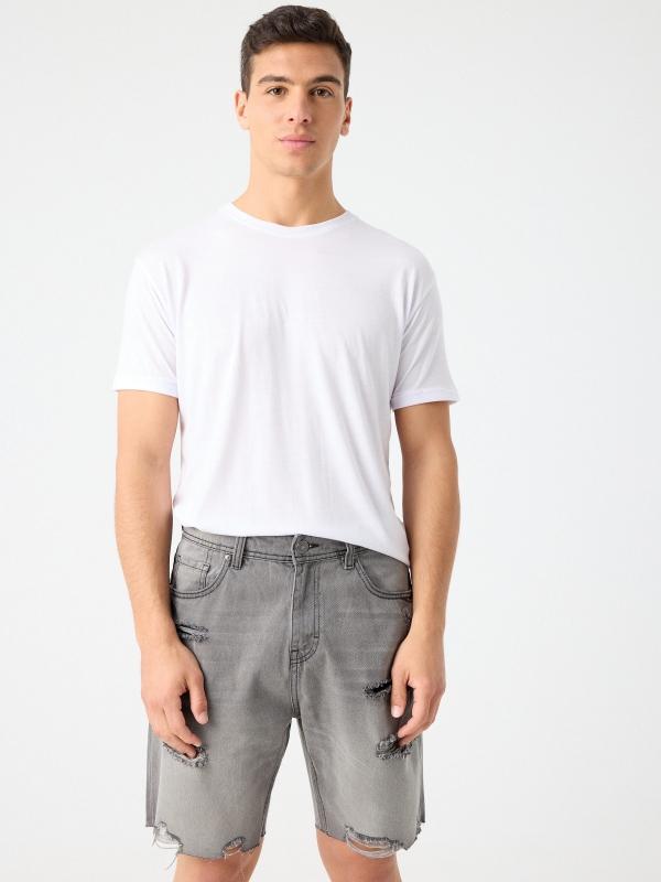 In side Bermuda denim regular desgastada