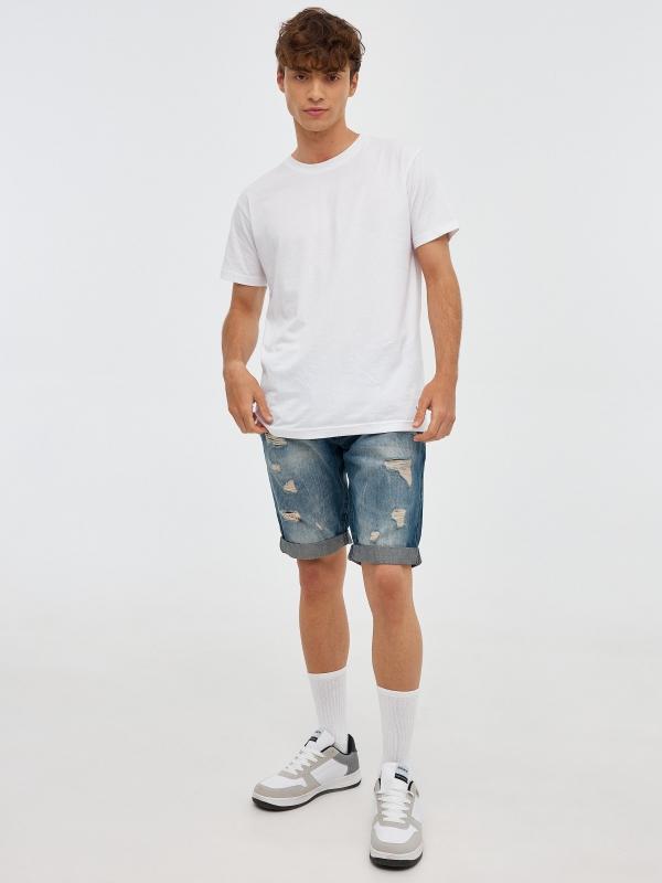 In Side Bermuda Denim Rotos Cintura Elástica