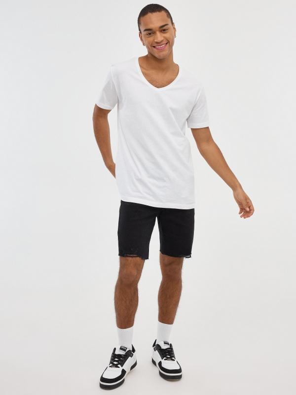 In Side Bermuda Denim Slim Negra