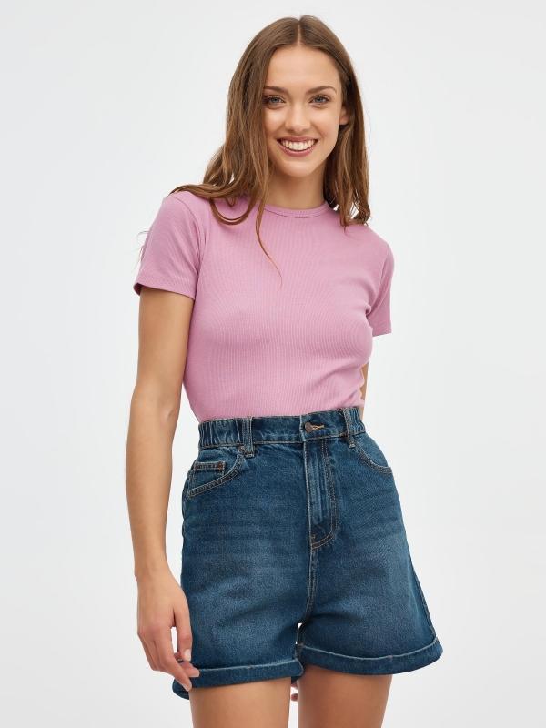 In side Bermuda mom fit cintura elástica