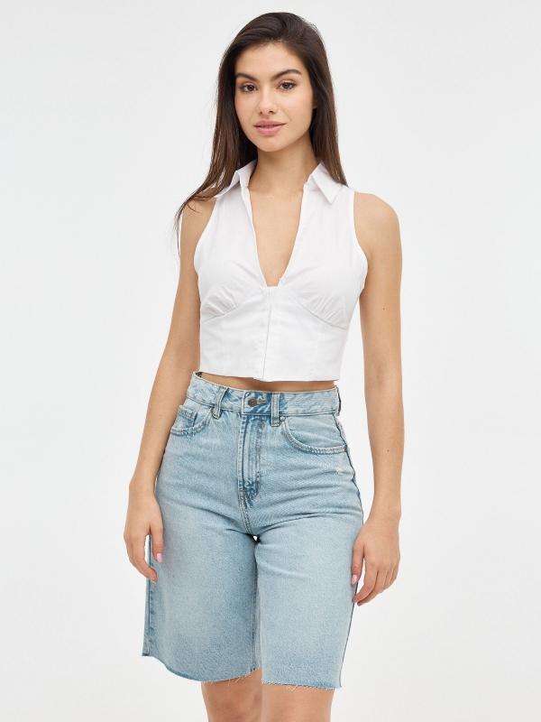 In side Bermuda tiro alto Denim