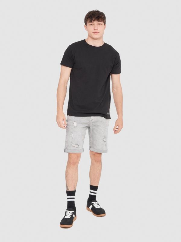 In Side Bermudas Denim Skinny Gris