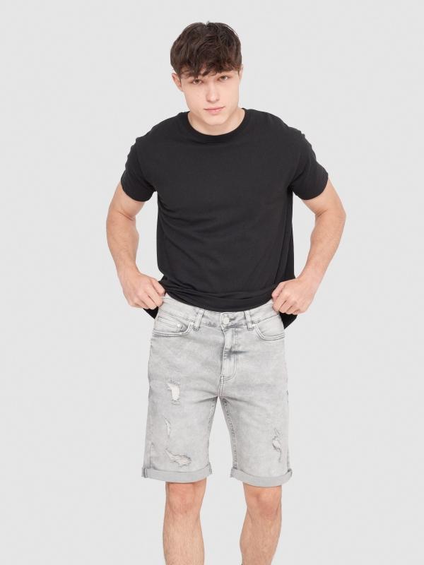 In side Bermudas denim skinny gris