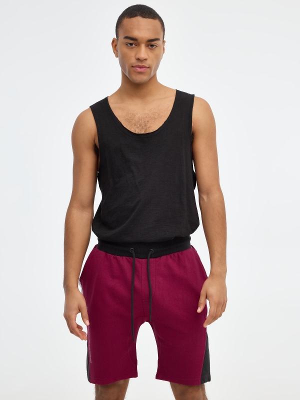 In side Bermudas jogger color block granate