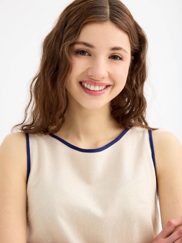 In Side Blusa Crop Sin Mangas Contraste Lino