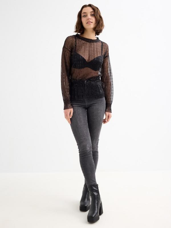 In Side Blusa Transparante Brillos
