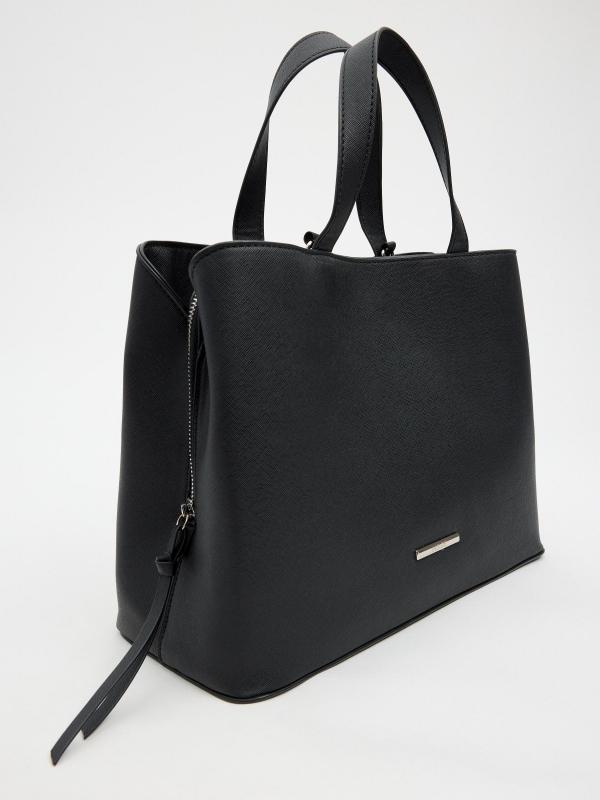 In Side Bolso Shopper Efecto Piel Negro