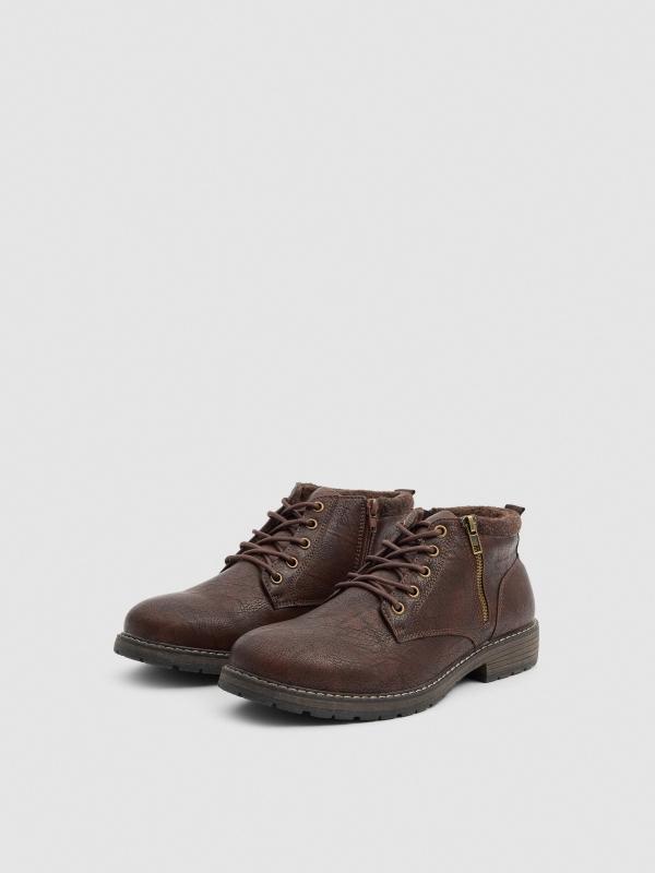 In Side Botín Bajo Efecto Piel Borreguillo Marrón