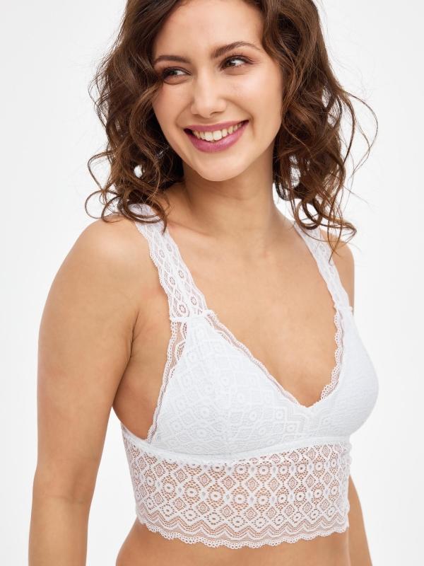 In Side Bralette Blanco De Encaje