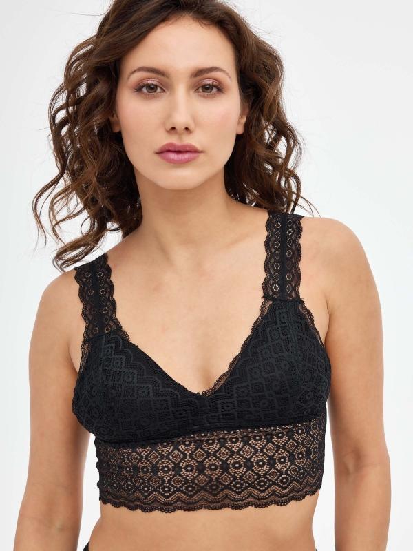 In Side Bralette Negro De Encaje