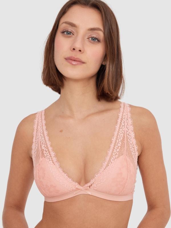 In Side Bralette Rosa De Encaje