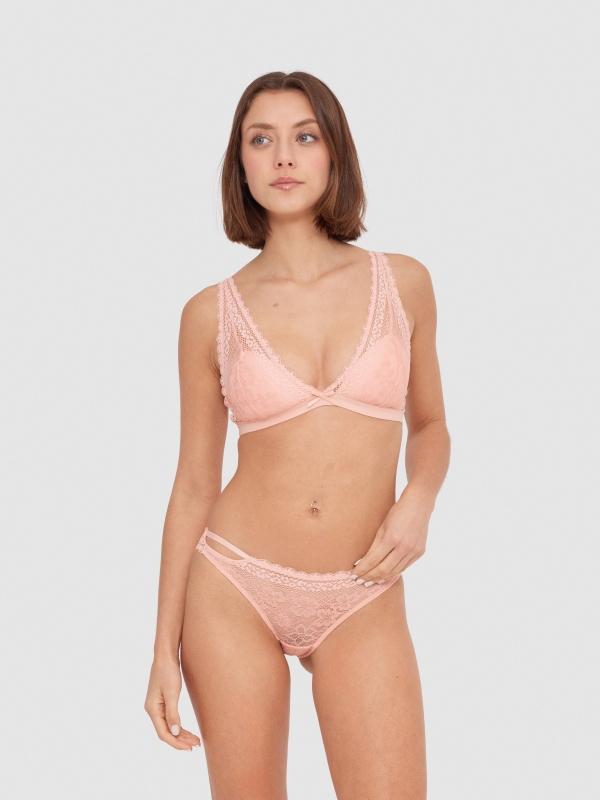 In side Bralette rosa de encaje