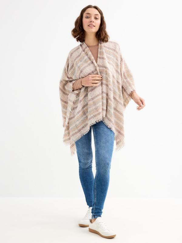 In Side Bufanda Poncho Rayas Beige