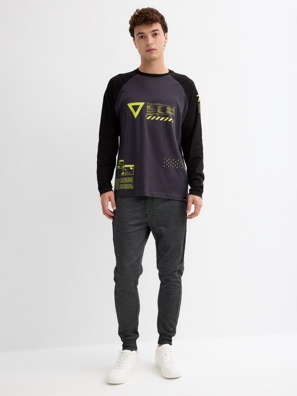 In Side Camieta Manga Larga Raglán Gráfico Gris