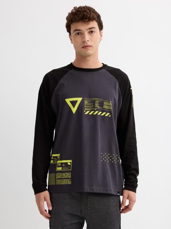 In side Camieta manga larga raglán gráfico gris