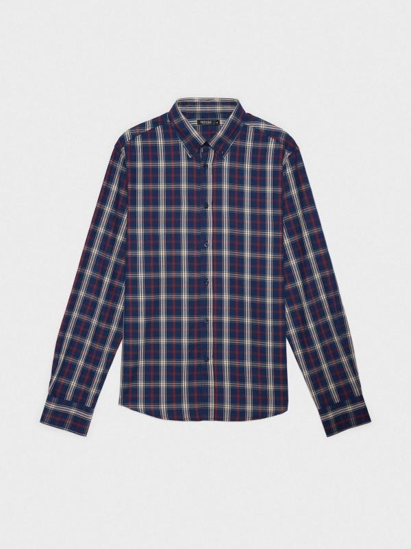 In Side Camisa Azul Estampado Cuadros