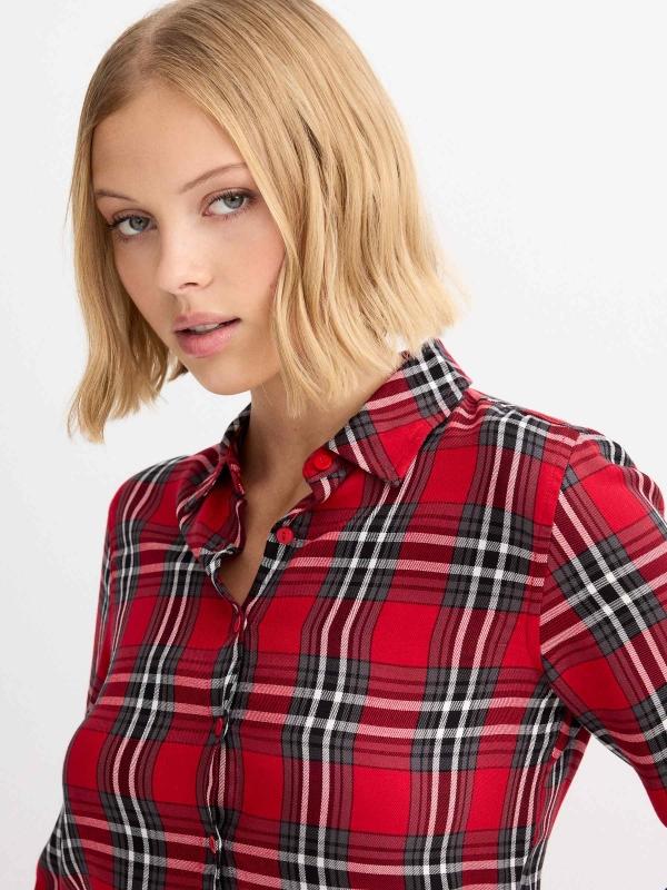 In Side Camisa Crop De Cuadros Roja
