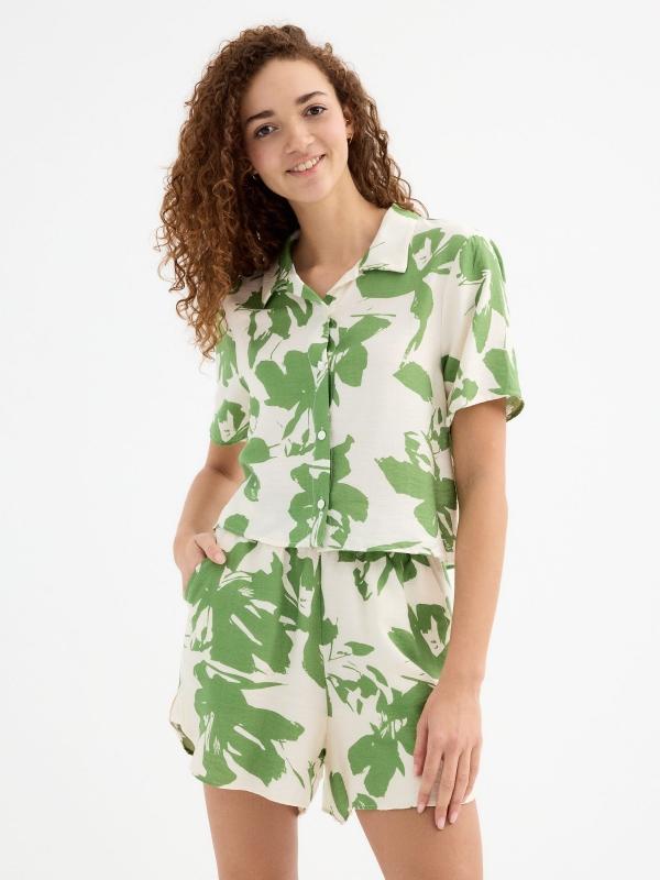 In side Camisa crop manga corta estampado