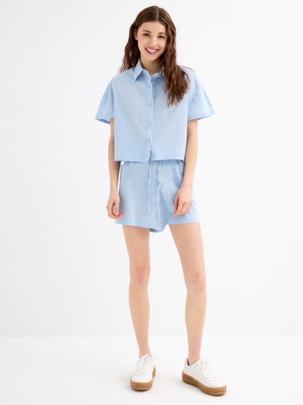 In Side Camisa Crop Manga Corta Lino