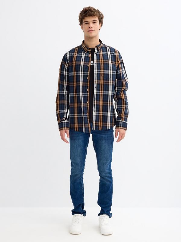 In Side Camisa Cuadros Azul Y Naranja