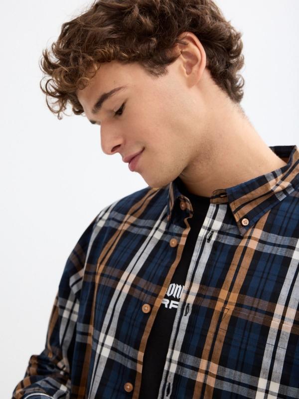 In Side Camisa Cuadros Azul Y Naranja