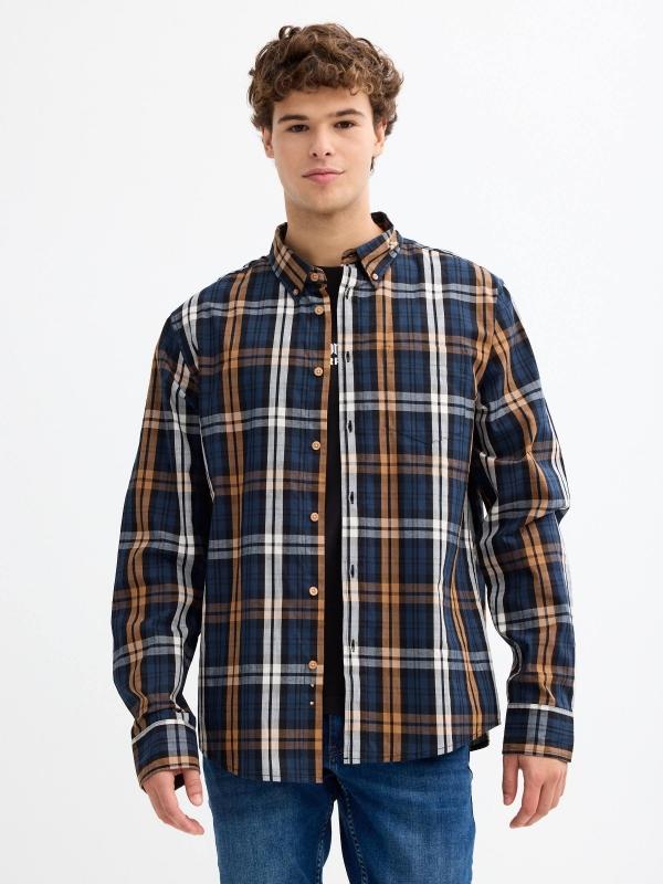 In side Camisa cuadros azul y naranja