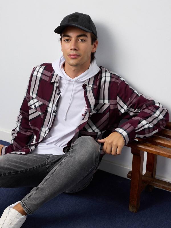 In Side Camisa Cuadros Bolsillos Solapa