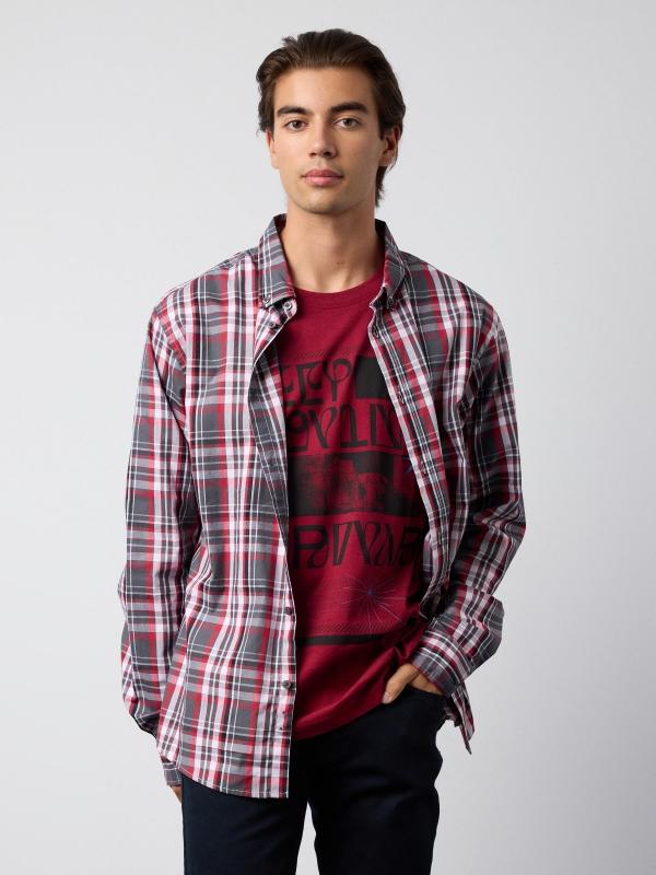 In Side Camisa De Algodón De Cuadros