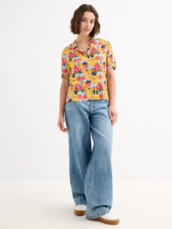 In Side Camisa Manga Corta Crop Frutas