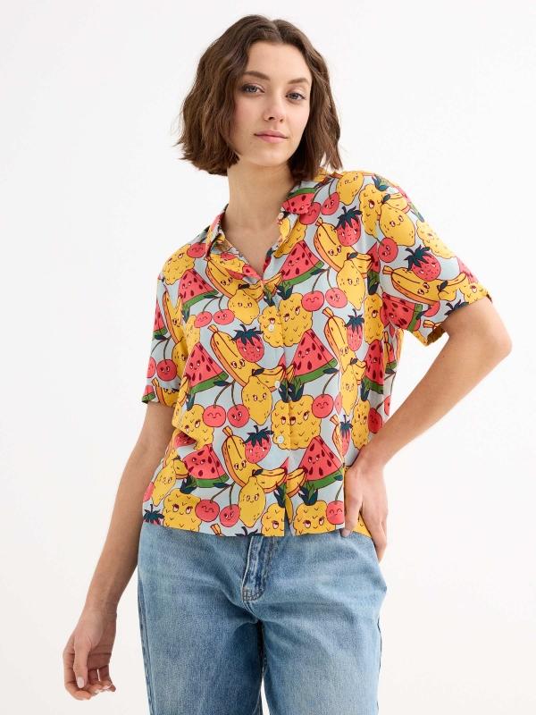 In side Camisa manga corta crop Frutas