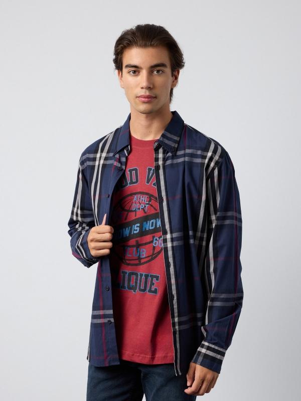 In side Camisa regular de felpa de cuadros