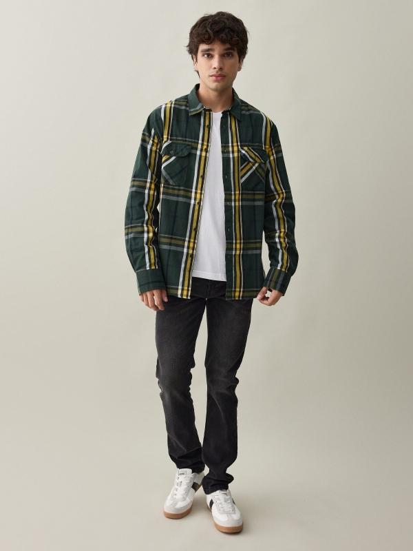 In Side Camisa Verde Estampado Cuadros