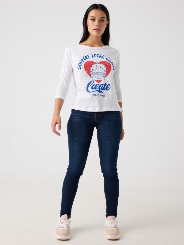 In Side Camiseta Blanca Manga 3/4