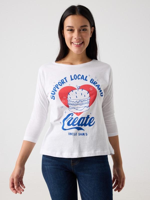 In side Camiseta blanca manga 3/4