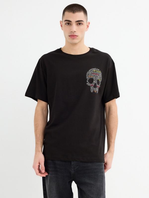 In side Camiseta calavera texto oversize