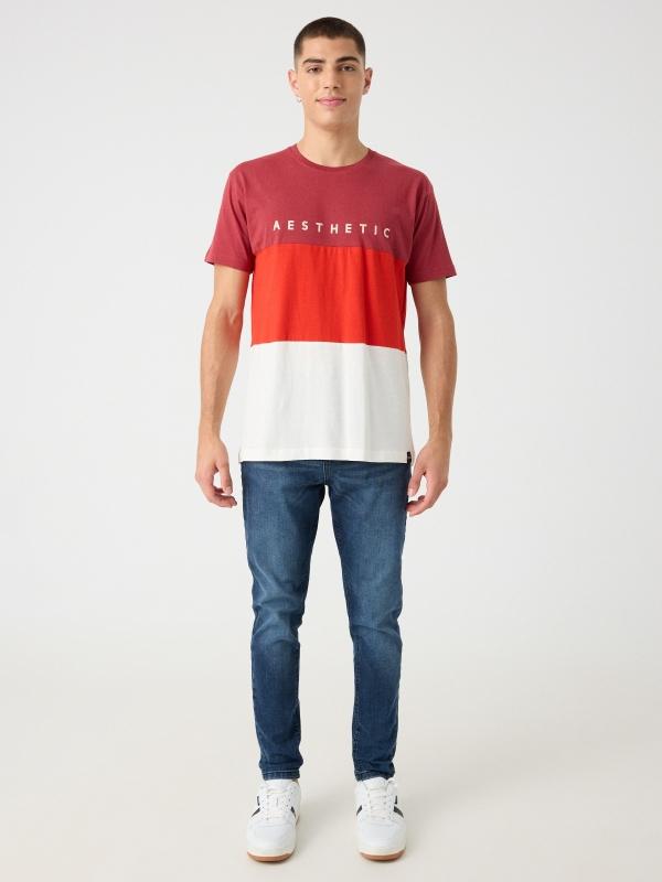 In Side Camiseta Color Block Print Texto