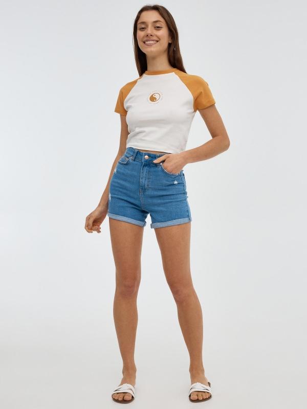 In Side Camiseta Contrastes Print