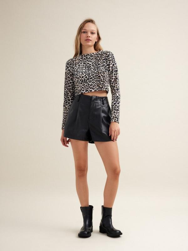 In Side Camiseta Crop Animal Print
