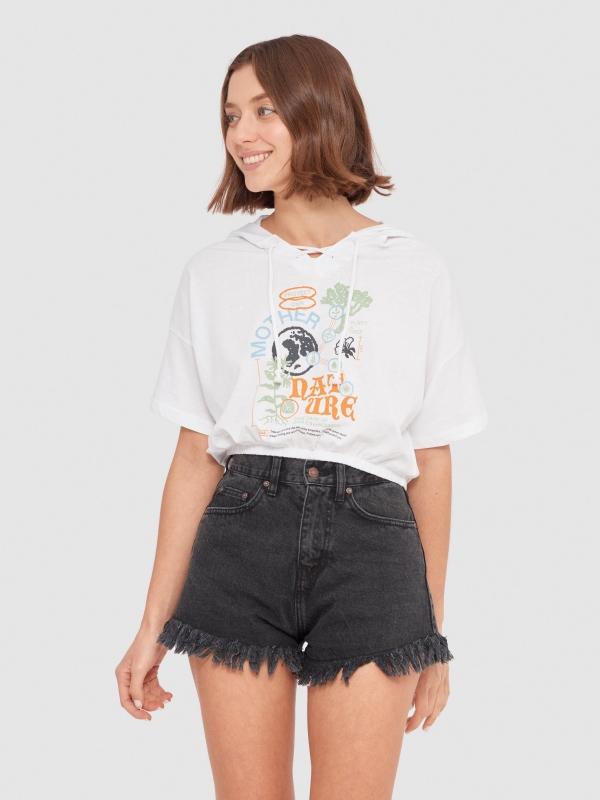 In side Camiseta crop capucha